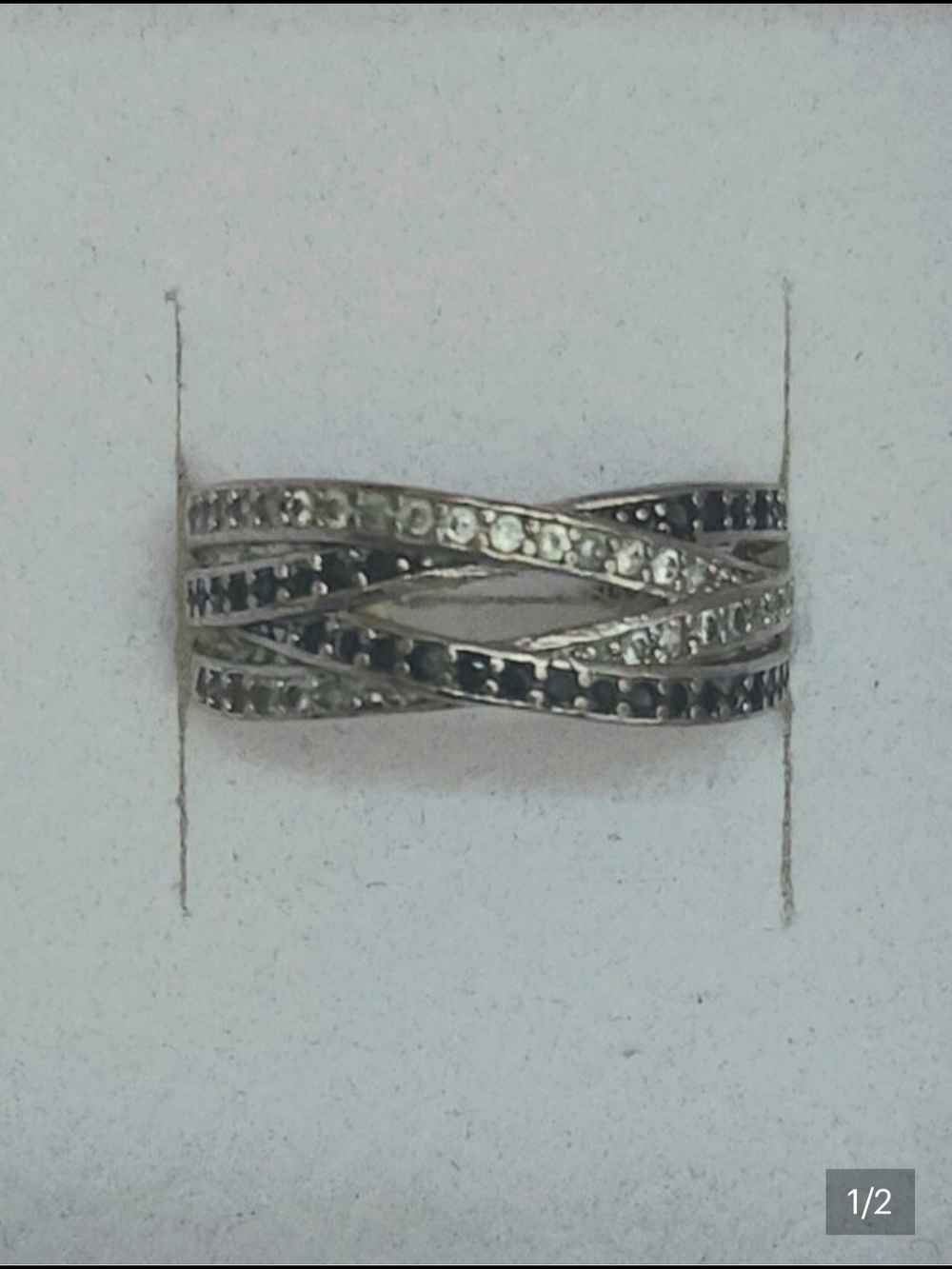 Sterling Silver Multi-Band Black and White Crisscross Ring